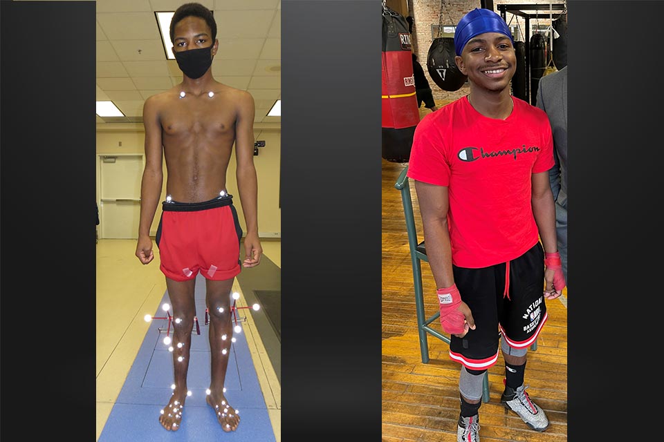 Two images of Yakobo - during motion analysis and in the gym