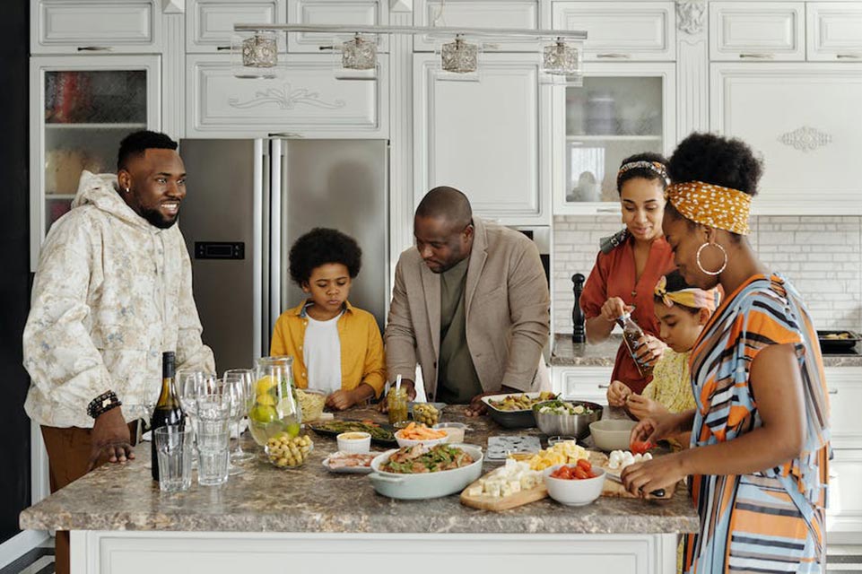 family in kitchen