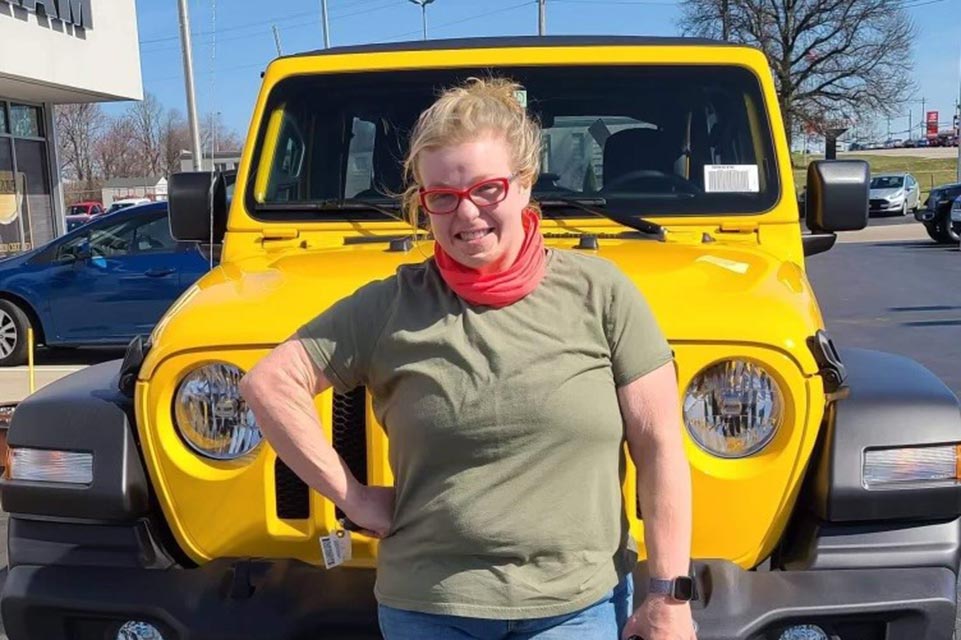 allison in front of jeep