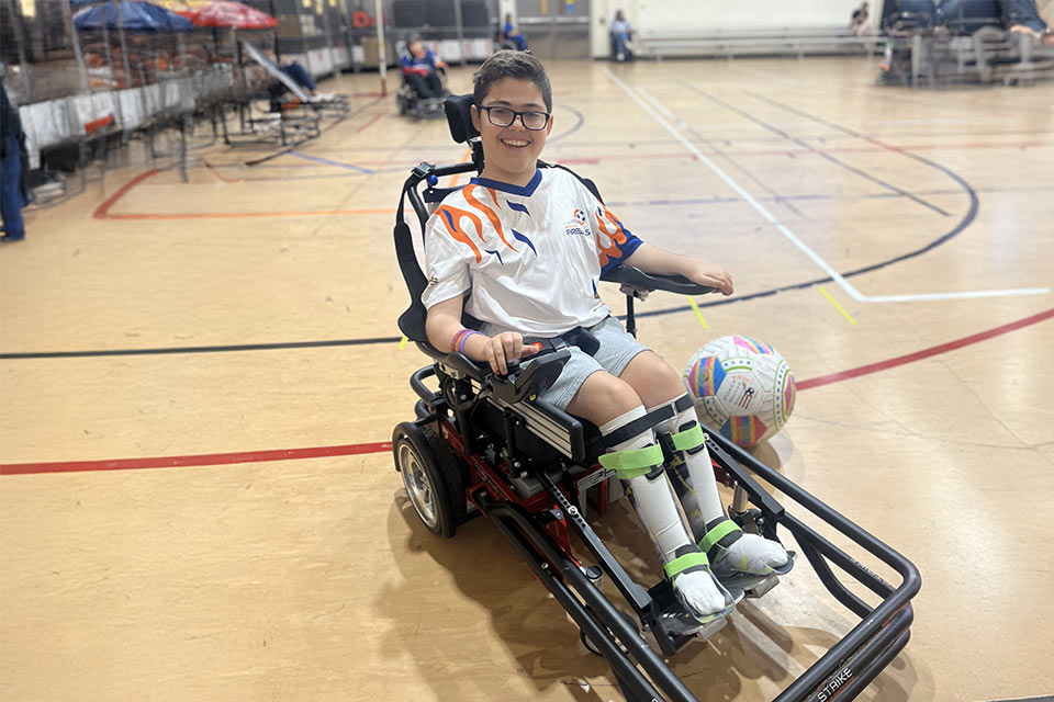 Rado in his specially-designed soccer wheelchair.