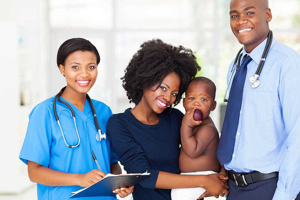 mother and baby patient with physician and nurse