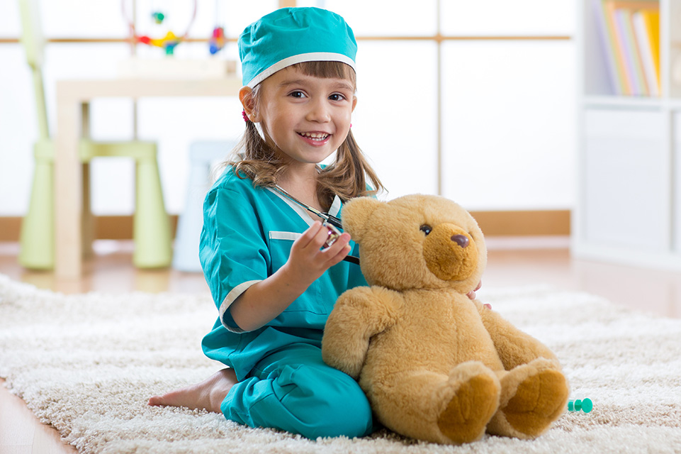 female patient dressed as physician