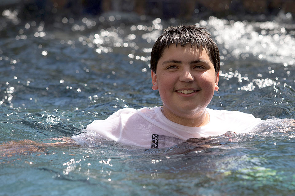 patient swimming in pool