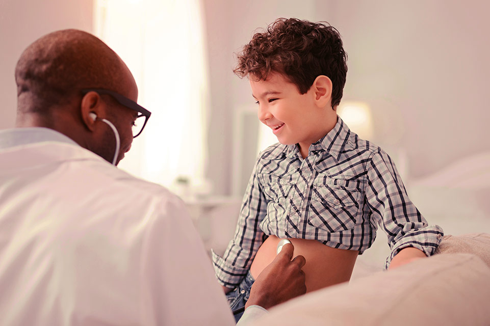 physician examines male patient